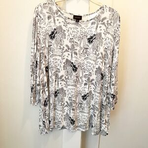 J. Jill Wearever Collection Tropical Print Top 3X Rayon‎ Lycra Spandex Travel